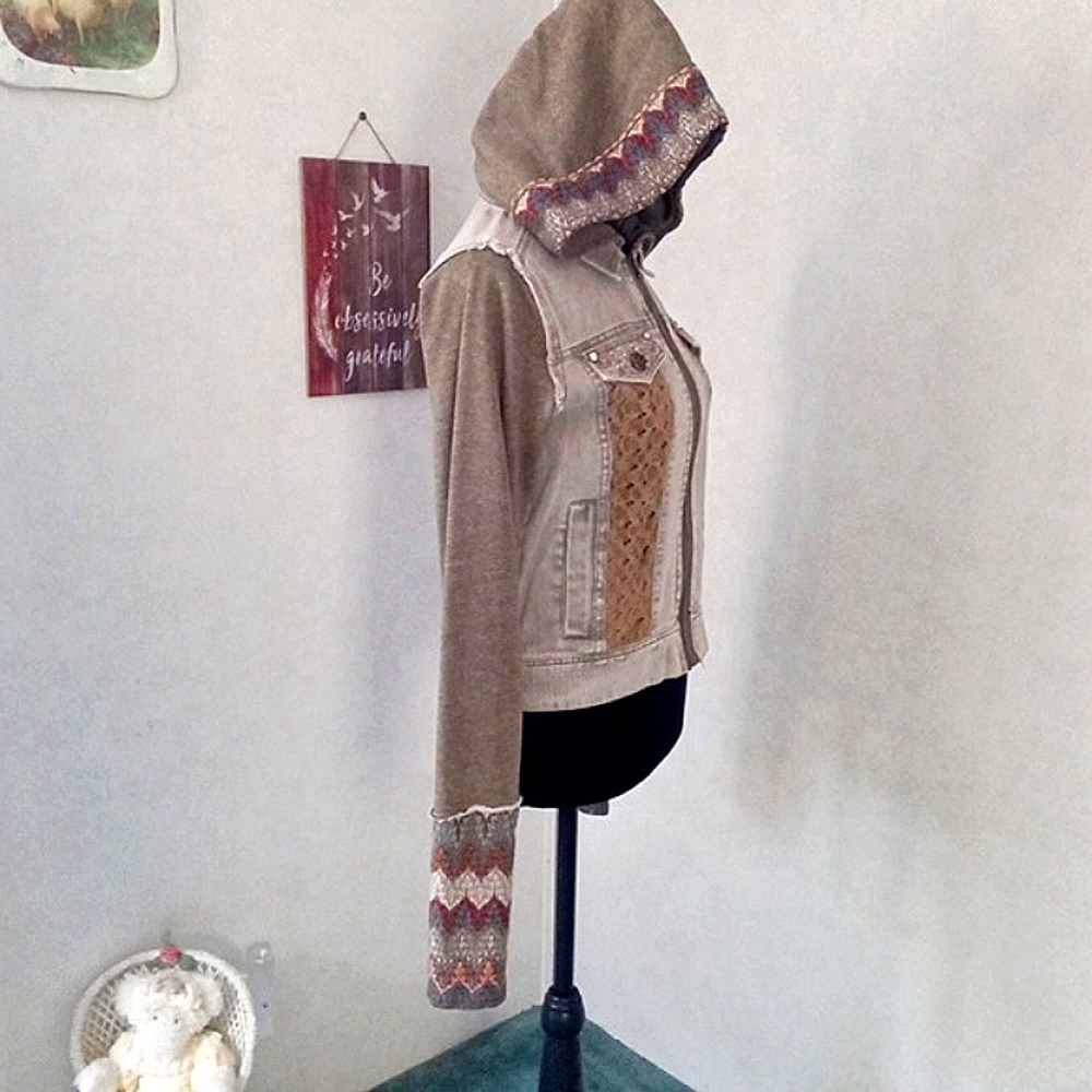 MISS ME SMALL OLIVE GREEN DENIM JACKET WITH HOODY - Picture 5 of 12
